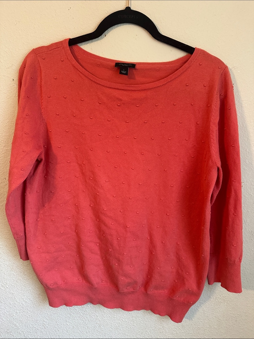 Ann Taylor Coral Crewneck Sweater with Bobble Texture